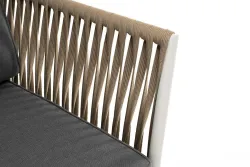 "Касабланка" диван 2-местный плетеный из роупа, каркас алюминий светло-серый (RAL7035) муар, роуп серо-коричневый 23мм, ткань серая 017