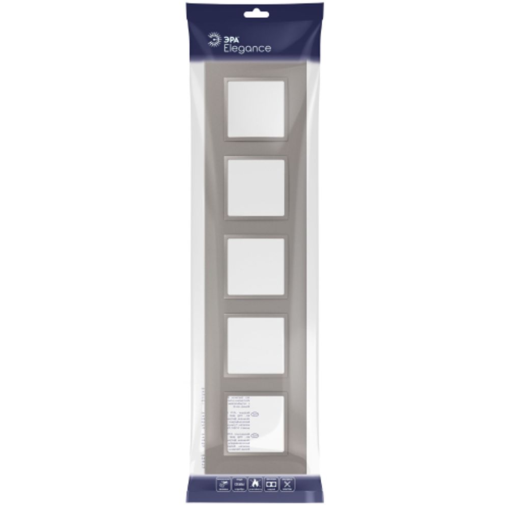 Рамка для розеток и выключателей ЭРА Elegance 14-5015-16 на 5 постов, Classic, титан