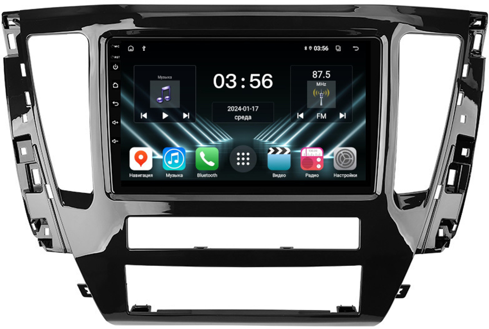 Магнитола Mitsubishi Pajero Sport 3 2020-2024, Montero Sport (прямоугольный климат, рамка 9) - FarCar DX9-7076N9 монитор 9" IPS на Android 13, 4+64Гб, CarPlay