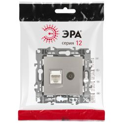 Розетка ЭРА Серия 12 12-3110-16 комбинированная RJ45+TV, титан | ЭРА 12 Титан