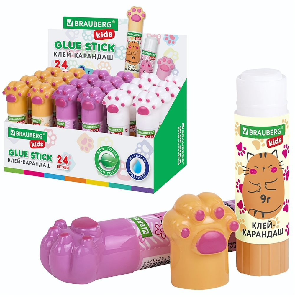 Клей-карандаш 9г. "Лапки. Cat Paw" фигурный колпачок (BRAUBERG)