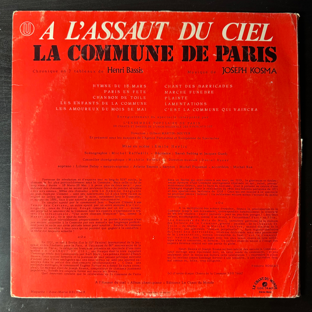 Joseph Kosma / Ensemble Populaire De Paris ‎– A L'assaut Du Ciel - La Commune De Paris (Франция 1971г.)
