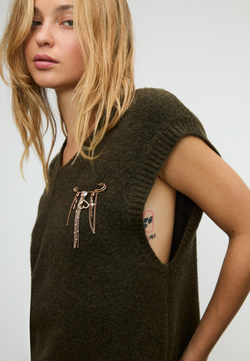 Stradivarius Брошь-цепочка со стразами, золотой