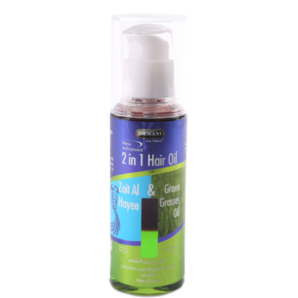 Масло для волос Hemani Hair Oil 2 in 1: Zait Al Hayee & Green Grasses Oil Жир Кобры и Гринграсс 120 мл
