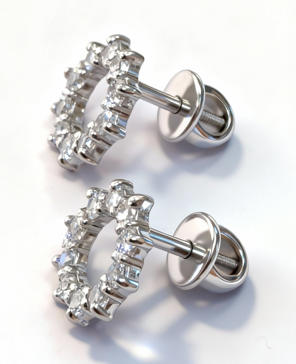 Серьги-пусеты из серебра  925 пробы с фианитами