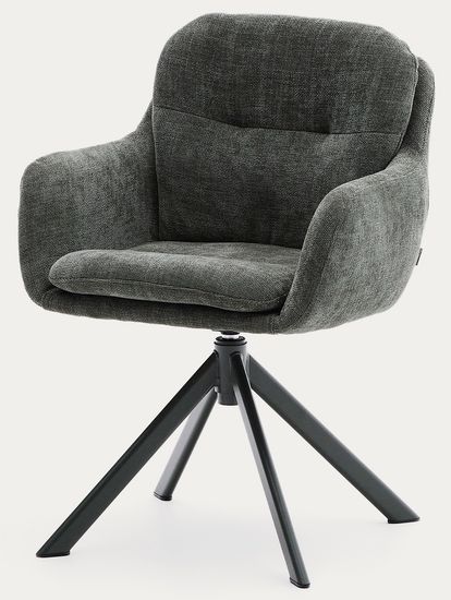 Lexa Вращающееся кресло из зеленого шенилла и стальными зелеными ножками