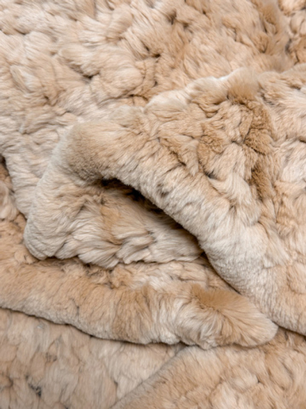 Вязаный плед из натурального меха рекс 240*220 см (бежевый однотонный)