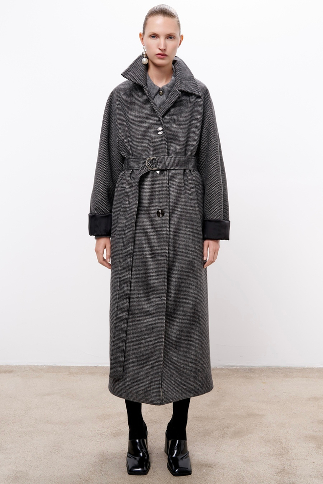 Пальто макси из шерсти в клетку
