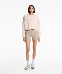 Oysho Толстовка укороченная с перекрещивающейся спинкой и модалом, серо-бежевый