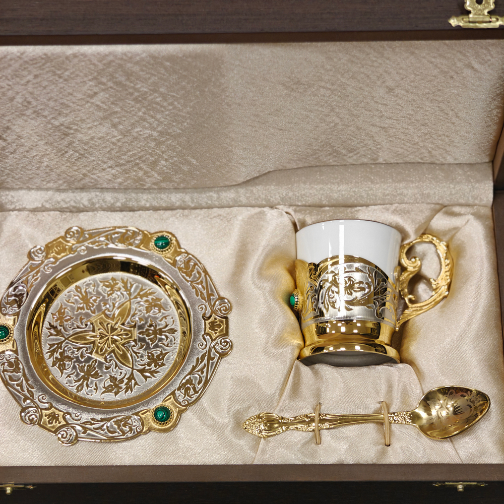 Кофейный набор Златоуст c малахитом "Утро"