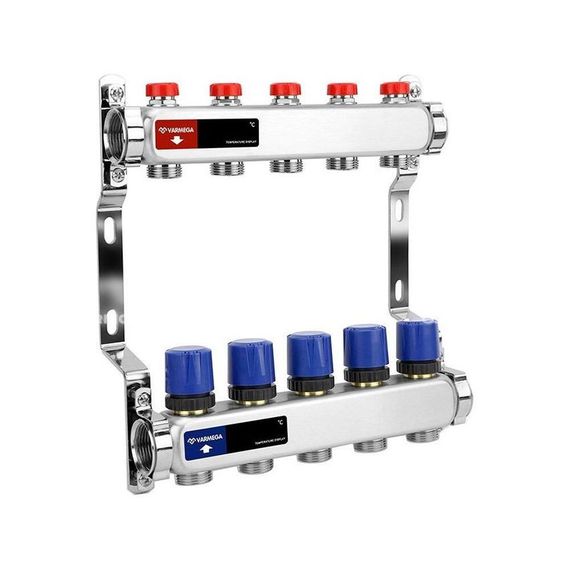 Группа коллекторная для отопления VARMEGA VM15505 ВР 1quot;, на 5 контуров 3/4quot; EK, нерж. сталь