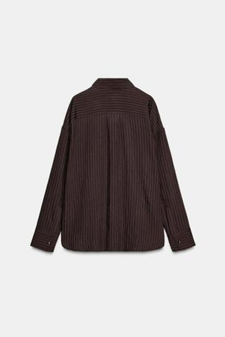ZARA РУБАШКА ИЗ СТРУЯЩЕЙСЯ ТКАНИ В ПОЛОСКУ — ZW COLLECTION, КОРИЧНЕВЫЙ
