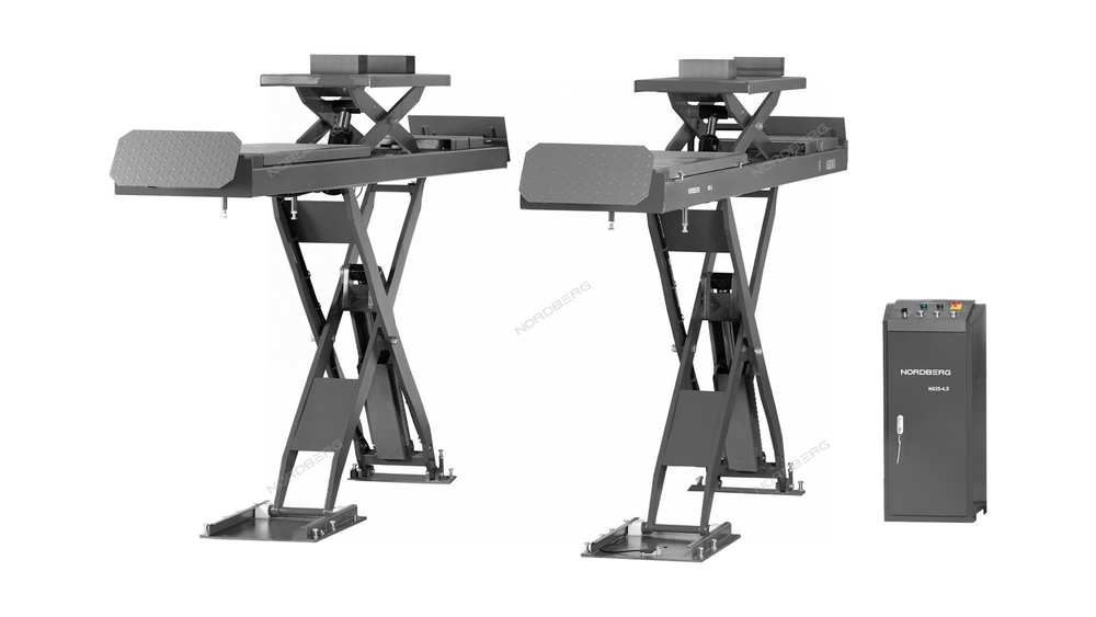 Подъемник ножничный для сход-развала 4,5 т, 380 В, 2 уровня, аварийное опускание, серый NORDBERG N635-4,5G_380_H