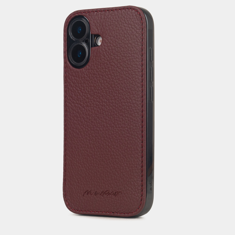 Чехол для iPhone 16 из кожи теленка, бордового цвета