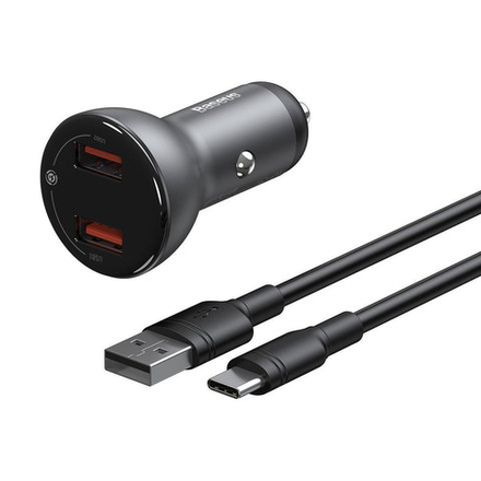 Автомобильная зарядка Baseus Digital Display Dual SCP Quick Charger Car Charger U+U 45W + Cable USB For Type-C 5A 1m