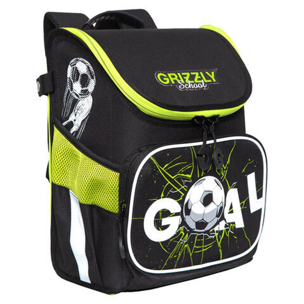 Ранец GRIZZLY эргономичная спинка, светящийся, для мальчиков, "GOAL", 35х26х16 см, RAl-295-1/1