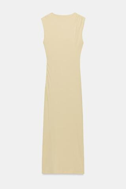 ZARA ПЛАТЬЕ МИДИ СО СБОРКАМИ, ЖЕЛТЫЙ