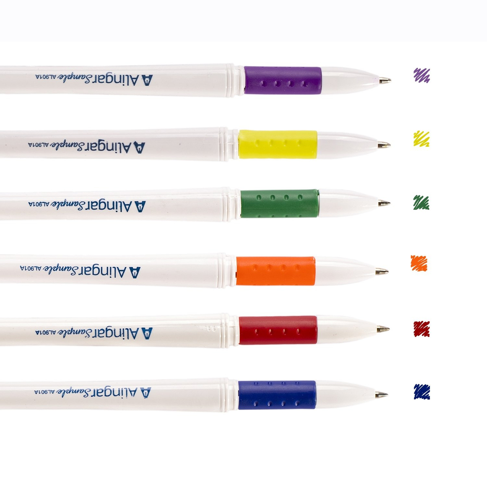 Набор гелевых ручек Alingar, 6 цветов, 0,55мм, резиновый грип, белый, круглый пластиковый корпус, ПВХ чехол, европодвес