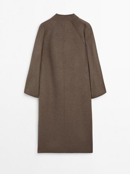 Massimo Dutti Длинное пальто из смесовой шерсти, коричневый