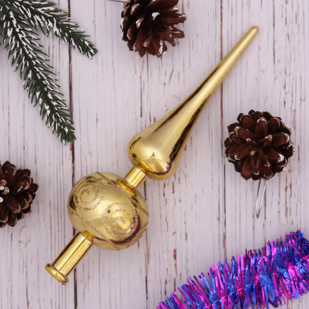 Верхушка на ёлку 23 см «Вензель», Золото/золото