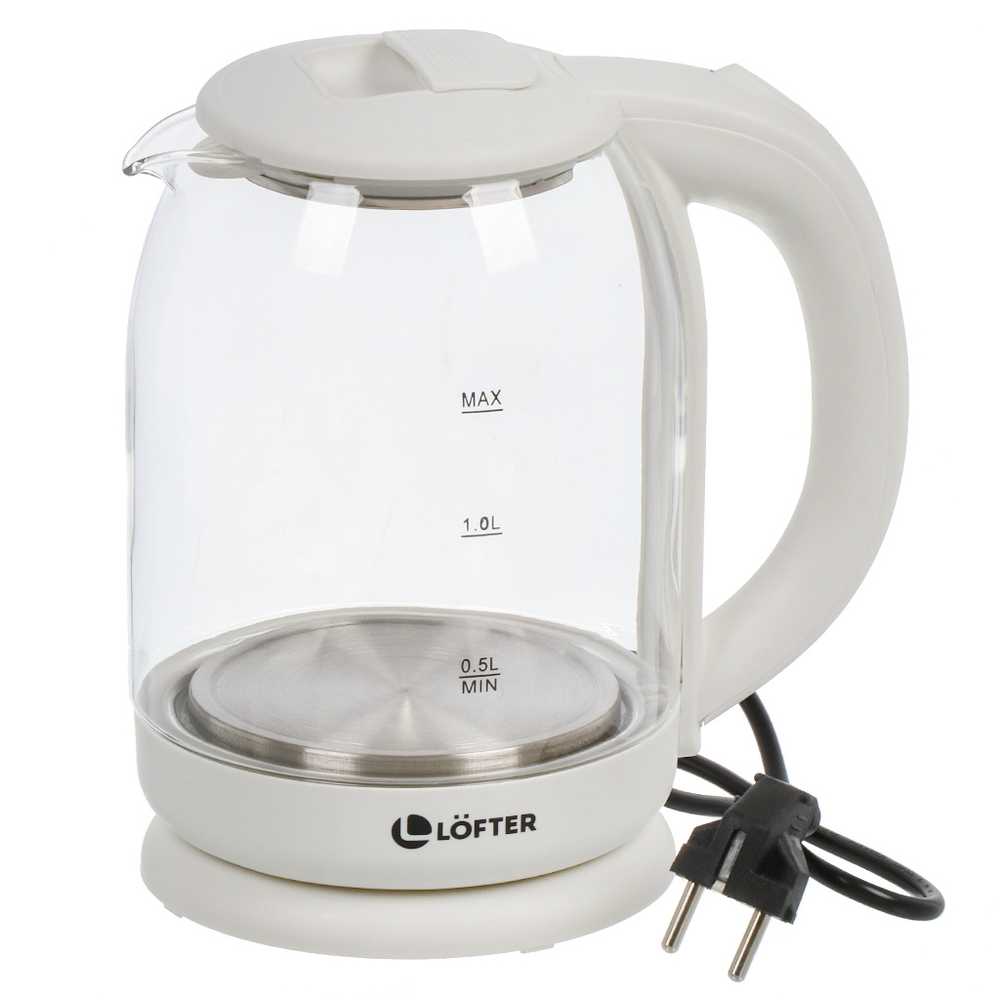 Чайник электрический Lofter, бел, 1.5 л, с подсветкой, 1500 Вт, ск нагр элем, стекло