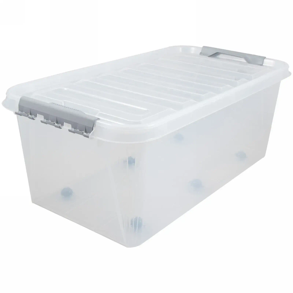 Контейнер универсальный с крышкой для хранения на колесах «ПРОФИ КОМФОРТ», прозрачный, 72*39*29,5см. 55л