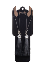 Зажимы на соски «Вилки» с черными кисточками из шелка (Цвет: черный)