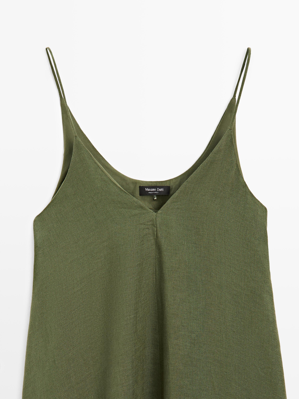 Massimo Dutti Струящееся платье миди на тонких бретелях, зеленый