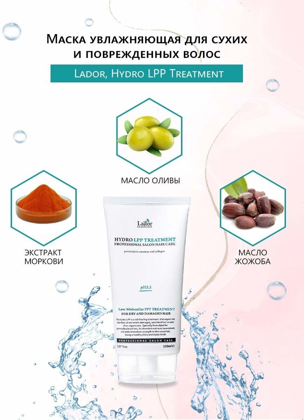 Маска для поврежденных и сухих волос с коллагеном Lador Eco Hydro LPP Treatment 150 мл