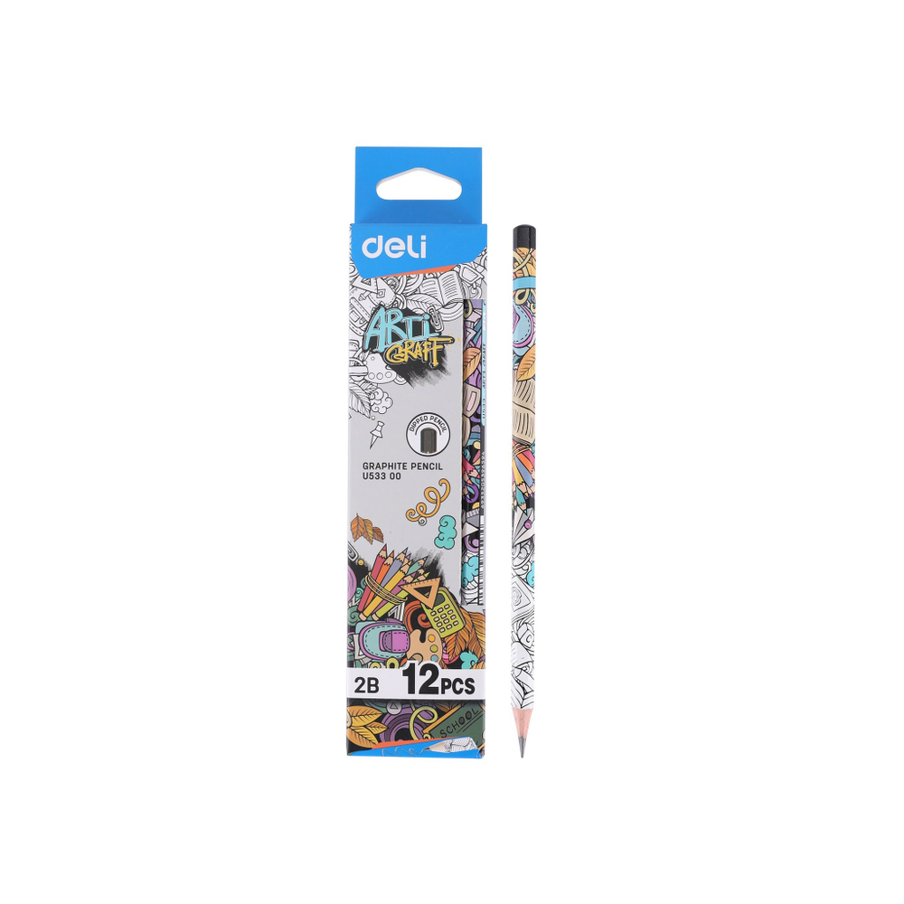 Карандаш чернографитный Deli Arti Graff 2B шестигран. тополь рисунок EU53300-1