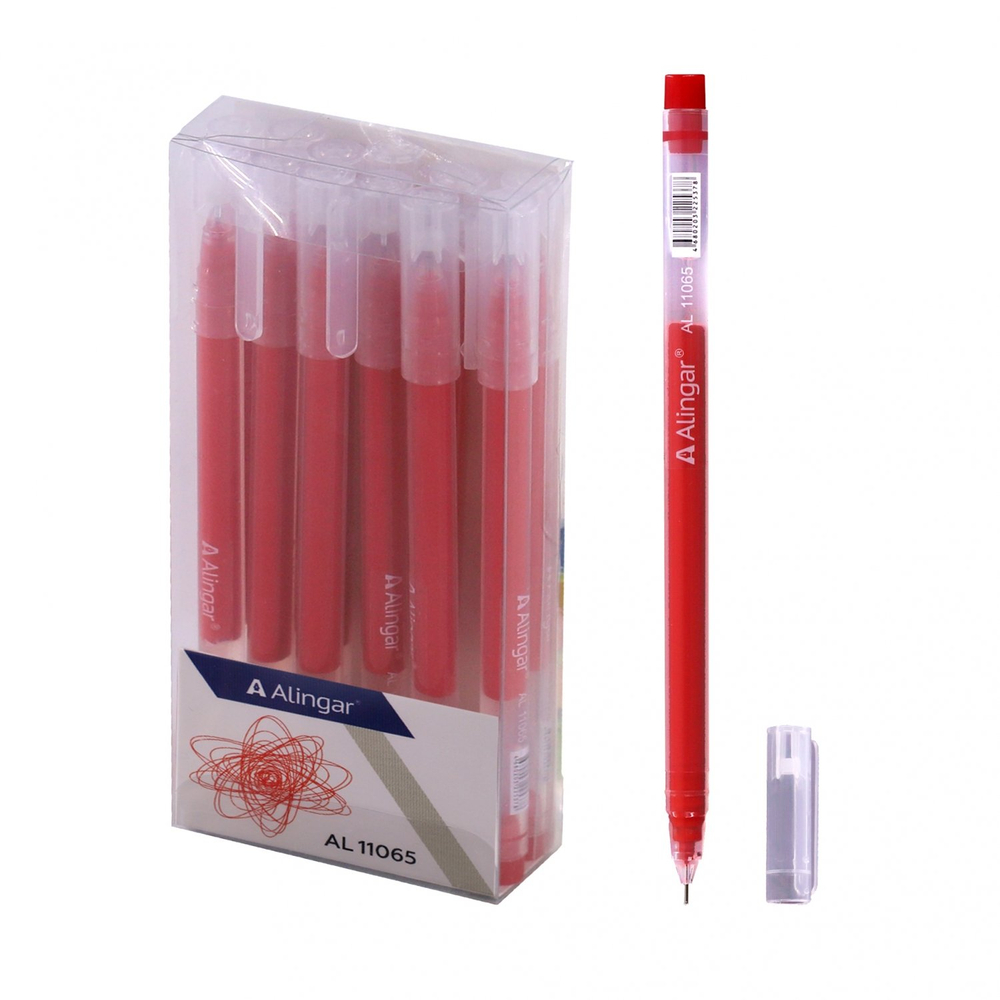 Ручка гелевая Alingar, "Round", 0,5 мм, красная, игольчатый наконечник, круглый прозрачный пластиковй корпус, ПВХ упаковка