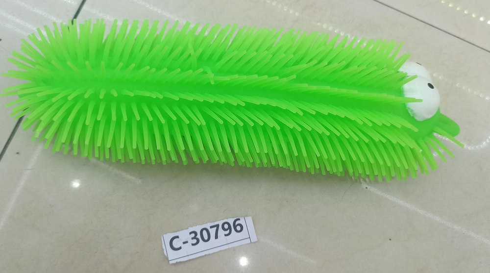 Мякиш гусеница волосатик со светом 30 см, 4 цвета микса, с-30796