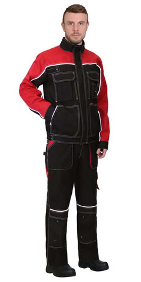 Костюм "АГАТ" куртка, брюки черный с красным пл. 260 г/кв.м. ВО отделка