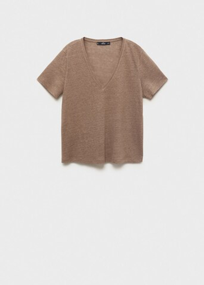 Льняная футболка с V-образной горловиной