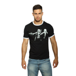 Мужская футболка с принтом и контрастной отделкой (Размер: S) (Цвет: черный)