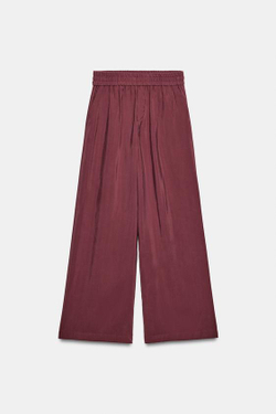ZARA ШИРОКИЕ БРЮКИ С ЭЛАСТИЧНЫМ ПОЯСОМ, ТЕМНЫЙ ЧЕРЕПИЧНЫЙ