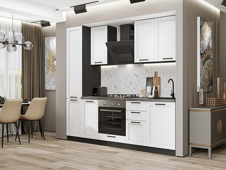 Прямая модульная кухня Нео-02 White Silk - Graphite 2140*2300*600