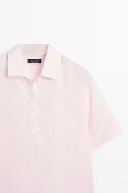 Massimo Dutti Блуза изо льна с воротником поло, розовый