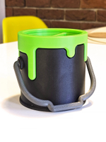 Карандашница "Ведро с краской", 9 см высота, 3D печать, черная с салатовым