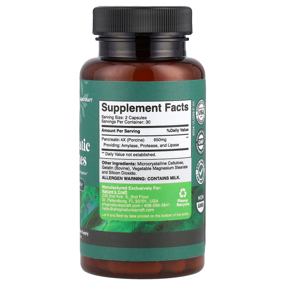 Nature's Craft, Ферменты поджелудочной железы, 60 капсул (325 мг на капсулу)
