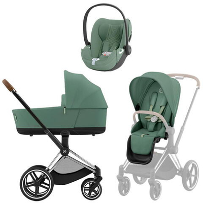 Коляска 3 в 1 Cybex Priam IV Chrome Brown complete и автокресло Cloud T i-Size Leaf Green Plus Leaf Green