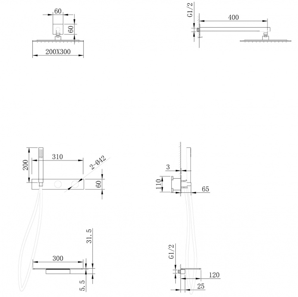 Душевая система ABBER Rund AF8750SP скрытого монтажа с изливом, термостат, сатин