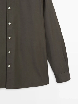 Massimo Dutti Рубашка из 100% хлопкового поплина с карманом, антрацитово-серый
