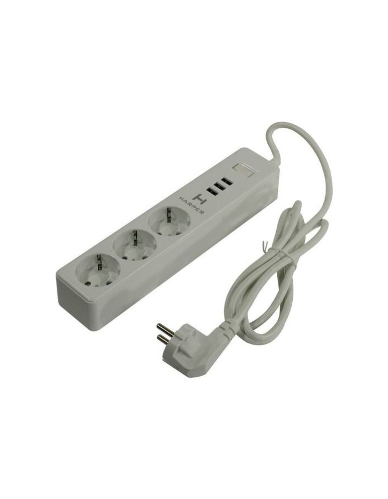 Harper Сетевой фильтр с USB зарядкой UCH-315 White (3 роз.,1,5м., 3xUSB., (3680W)16А) (H00002825)