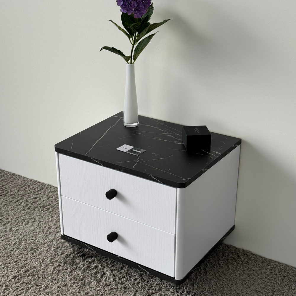 Тумба прикроватная подвесная ROYAL 5302 эко (Мрамор Неро-р.черная)