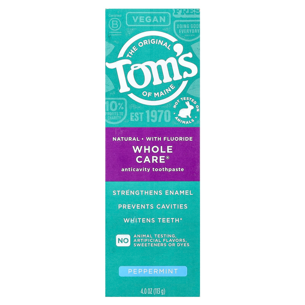 Tom's of Maine, Whole Care®, натуральная зубная паста от кариеса с фтором, перечная мята, 113 г (4 унции)
