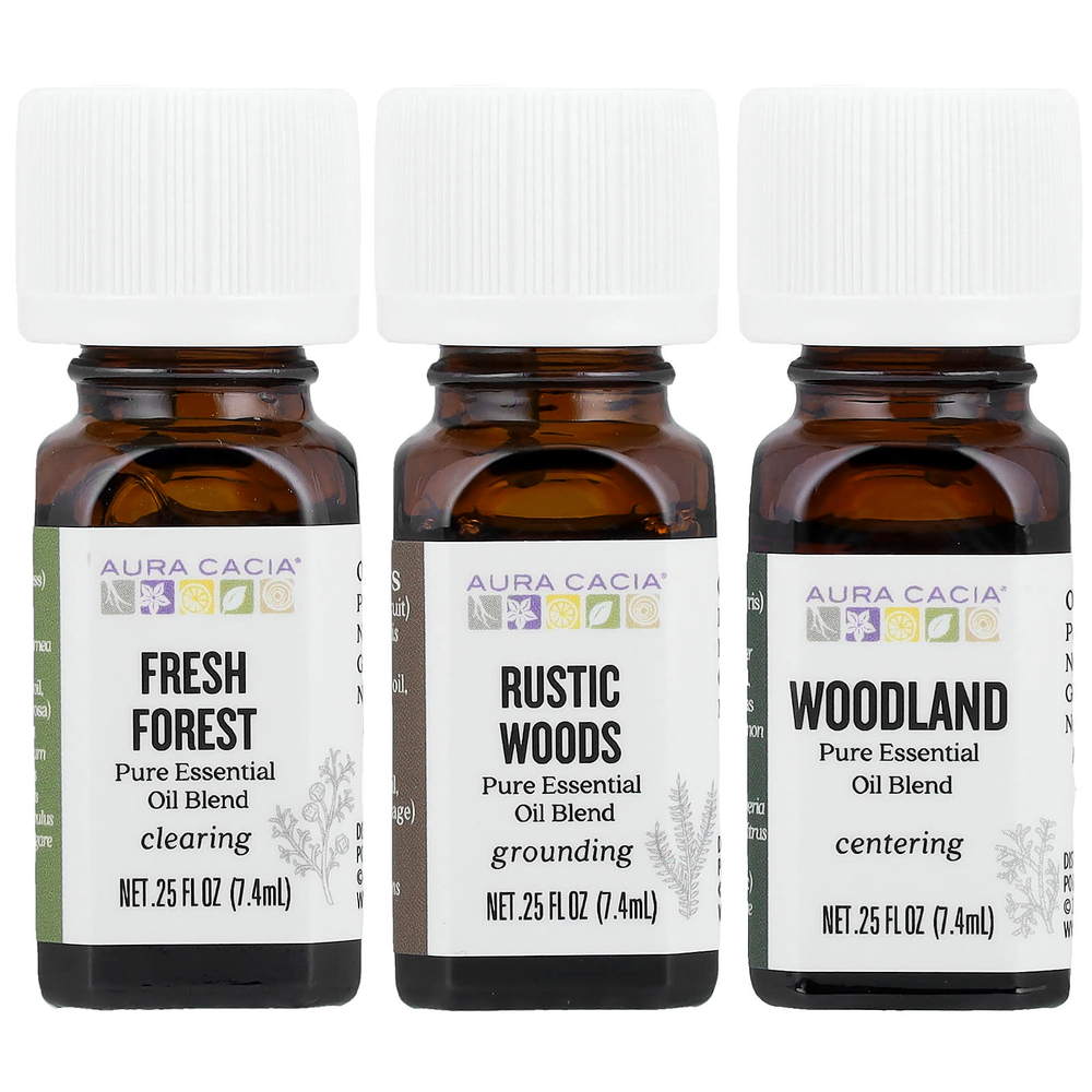 Aura Cacia, A Way In The Woods, набор чистых эфирных масел, 3 флакона по 7,4 мл (0,25 жидк. унции)