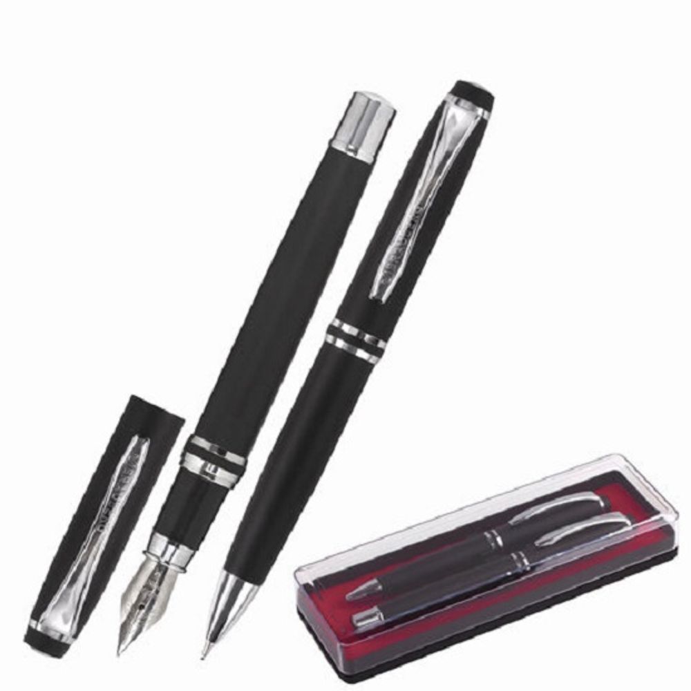 Набор ручек Brauberg Duetto (шариковая 1мм + перьевая 0.5мм), синие, корпус черный