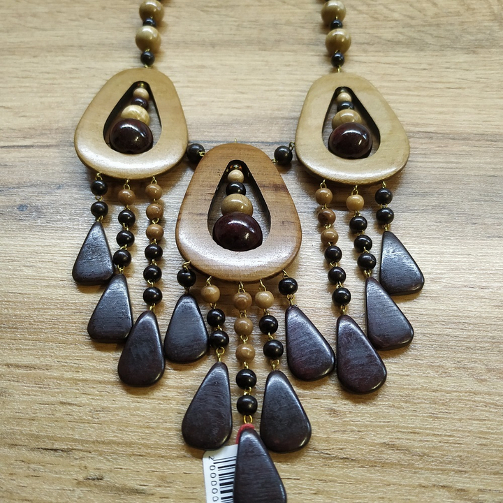 Колье Три капли с подвесами, дерево, цвет светло-кор., вишневый, 65 см