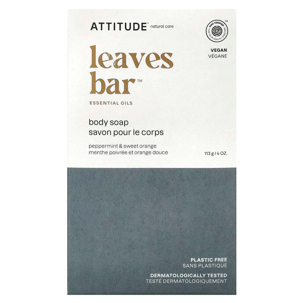 ATTITUDE, Leaves Bar ™, мыло для тела, перечная мята и сладкий апельсин, 113 г (4 унции)